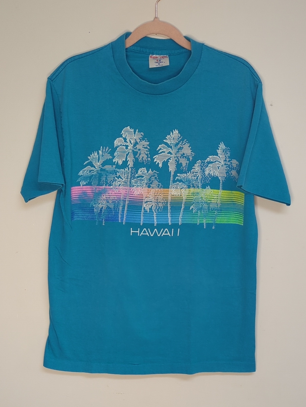 Teal Hawaii Rainbow Palm Graphic Short-Sleeve Vintage 80s/90s Tee